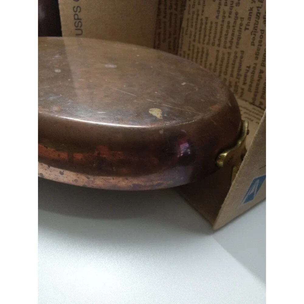 Vintage Copper Oval Au Gratin Pan Brass Handles 8x 12” Patina Condition As Pictu